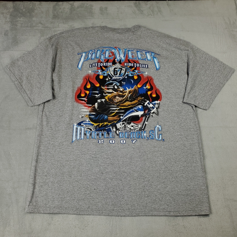 Vintage Bike Week T Shirt Mens 2XL XXL Myrtle Beach 2007 Biker Hog Graphic Y2K